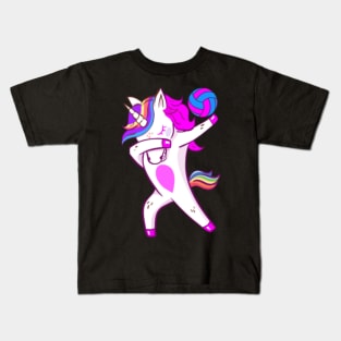 Volleyball Dabbing Cute Unicorn Player Kids T-Shirt